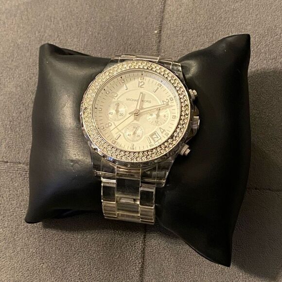 MICHAEL KORS Clear Crystal Women's Chronograph Watch MK5337 **FLAWS** - Picture 4 of 9